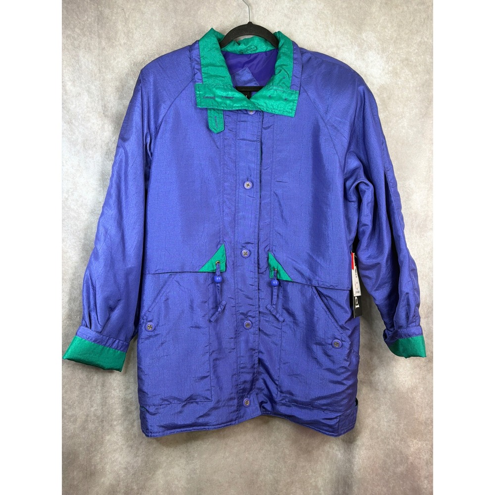 NWT VTG 90s Mariel Womens Purple‎ Green Colorblock Nylon Windbreaker Jacket Sz L